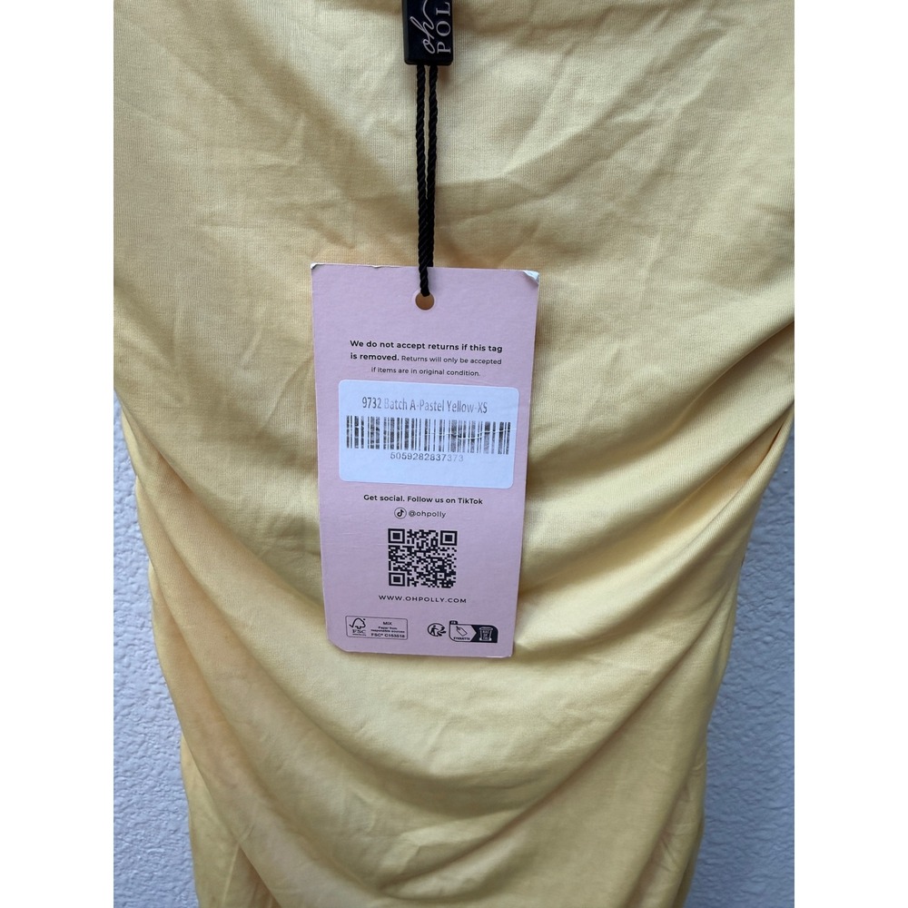 Oh Polly Anaisa Asymmetric Ruched Midi Dress Pastel Yellow XS Bodycon Sweetheart - Picture 4 of 6